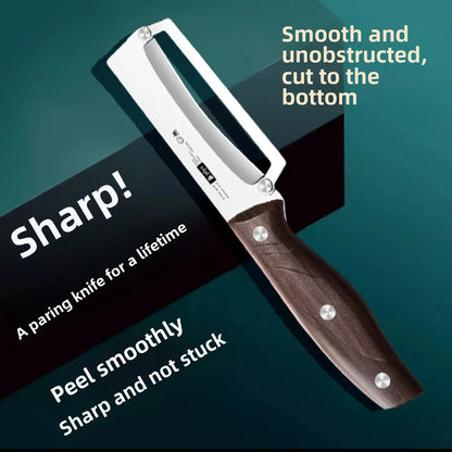 Éplucheur de fruits et légumes en acier inoxydable avec manche en bois