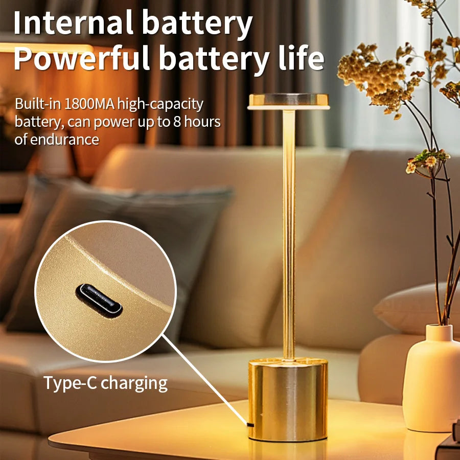 Lampe de table LED à capteur tactile simple – Rechargeable et élégante